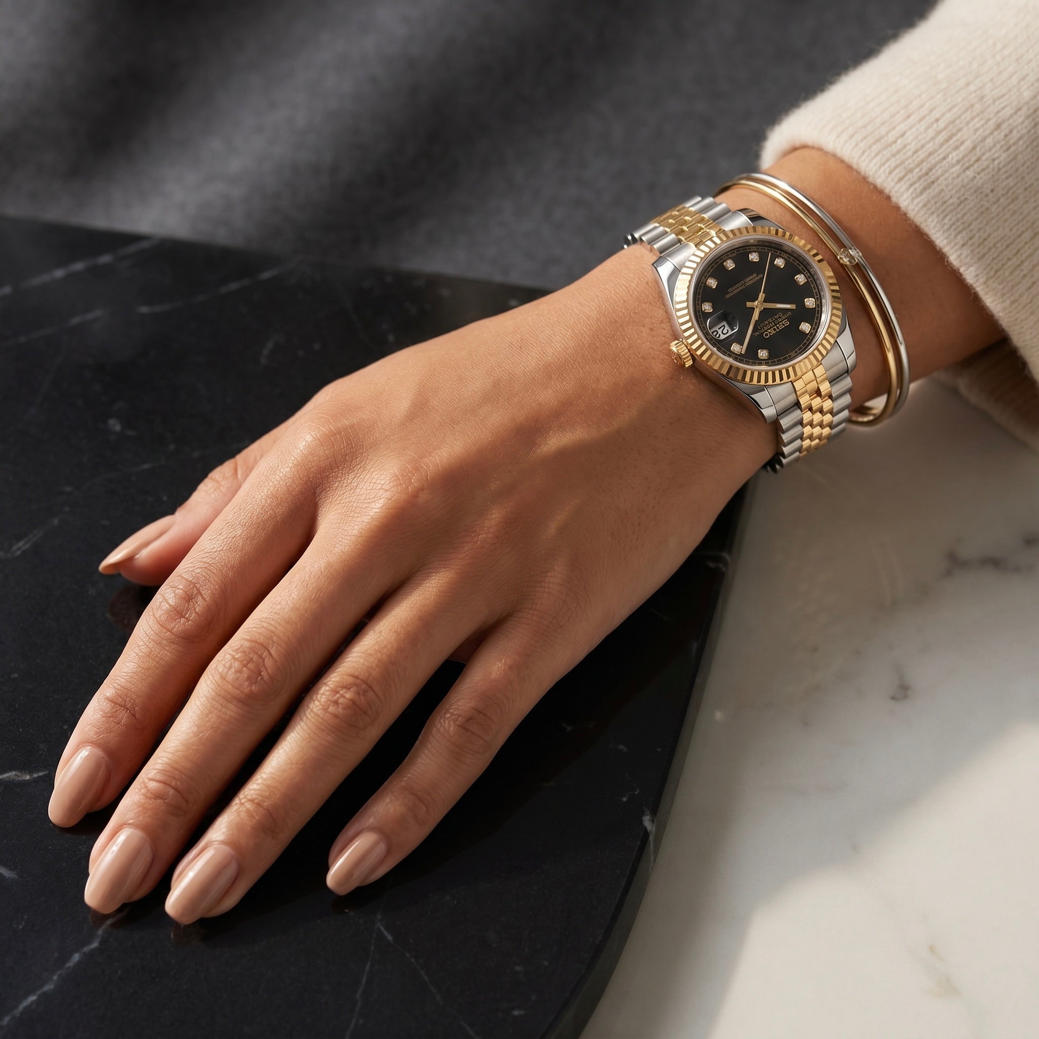 Ladies Datejust Twotone Black Diamond