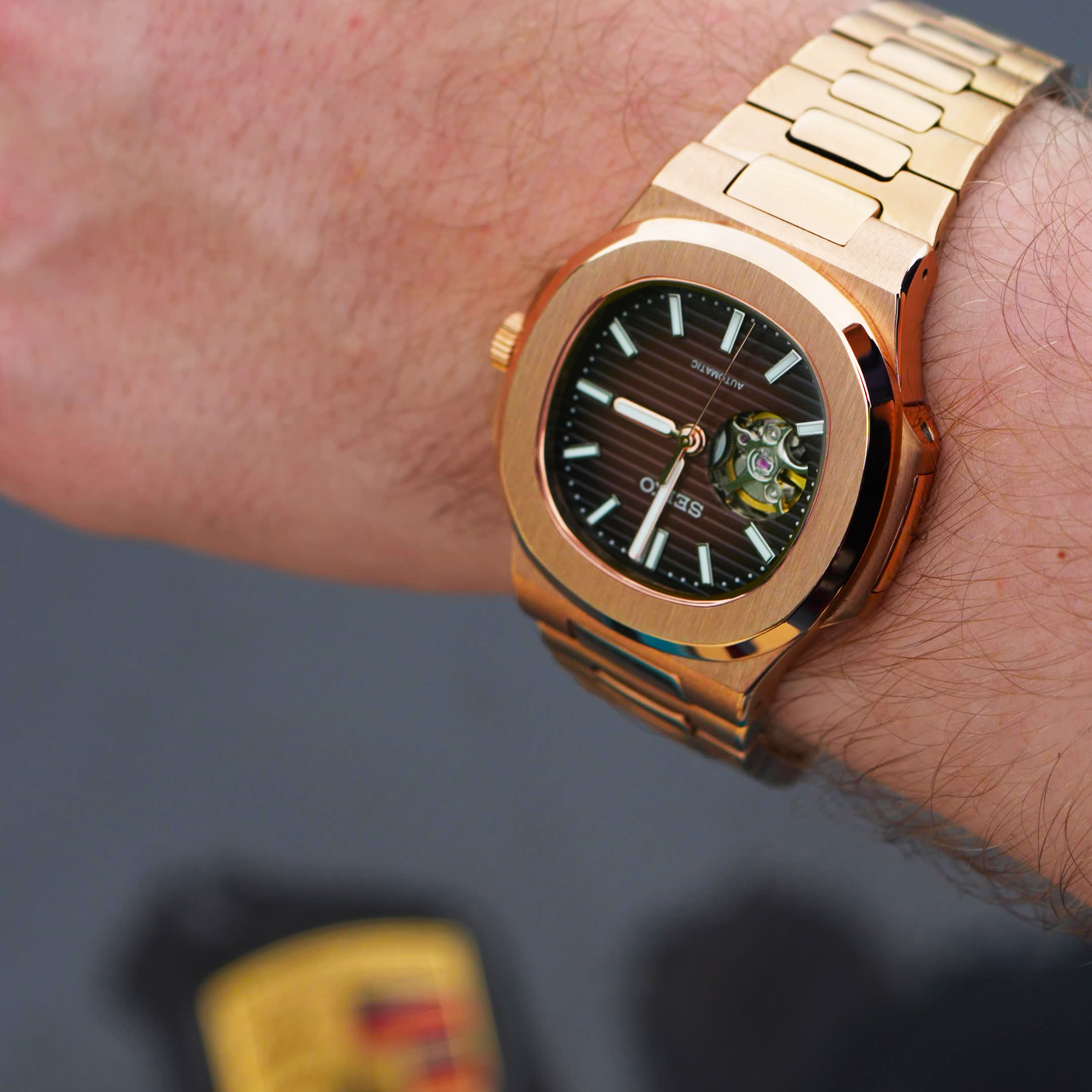 Nautilus Rose Gold & Chololate Brown Open Heart