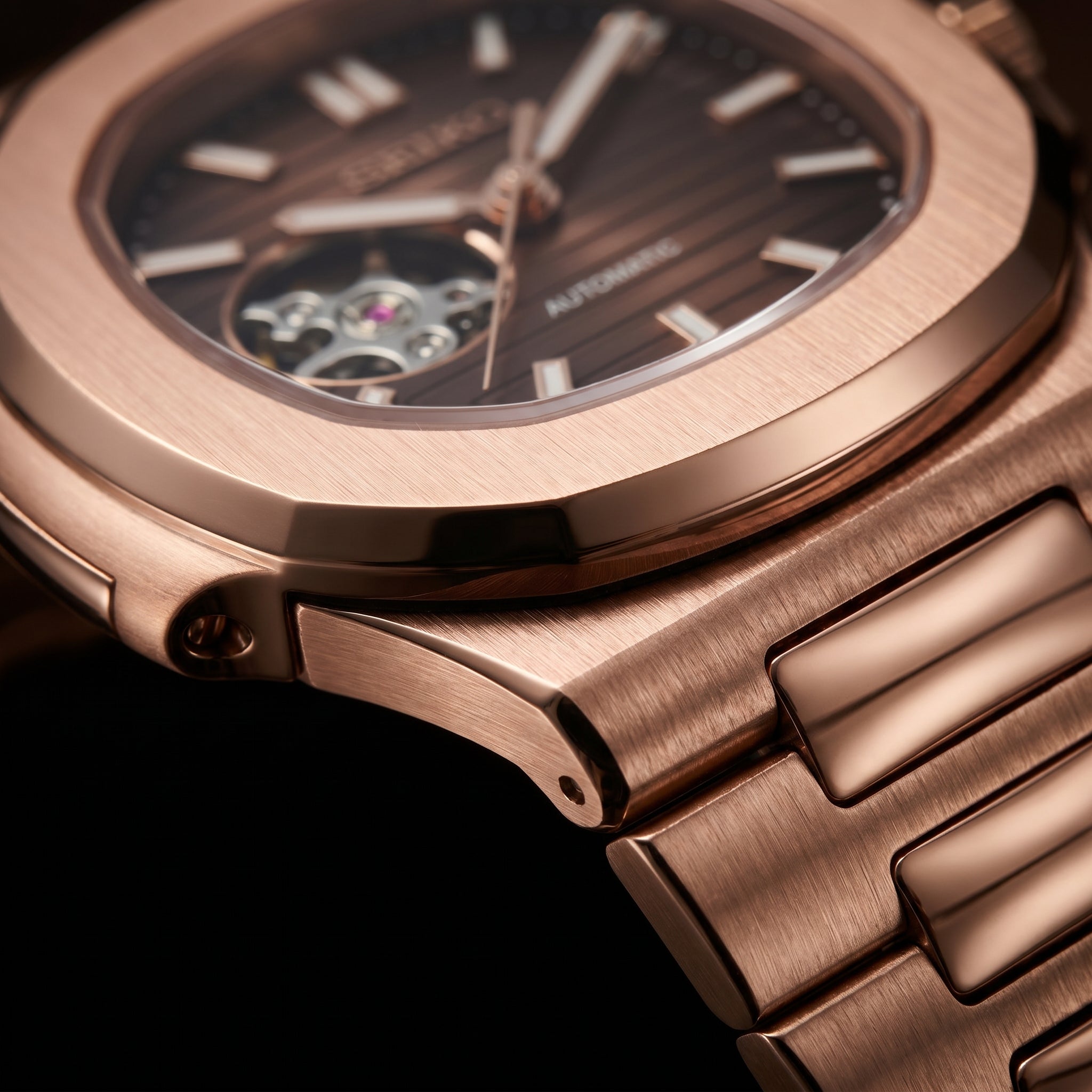 Nautilus Rose Gold & Chololate Brown Open Heart